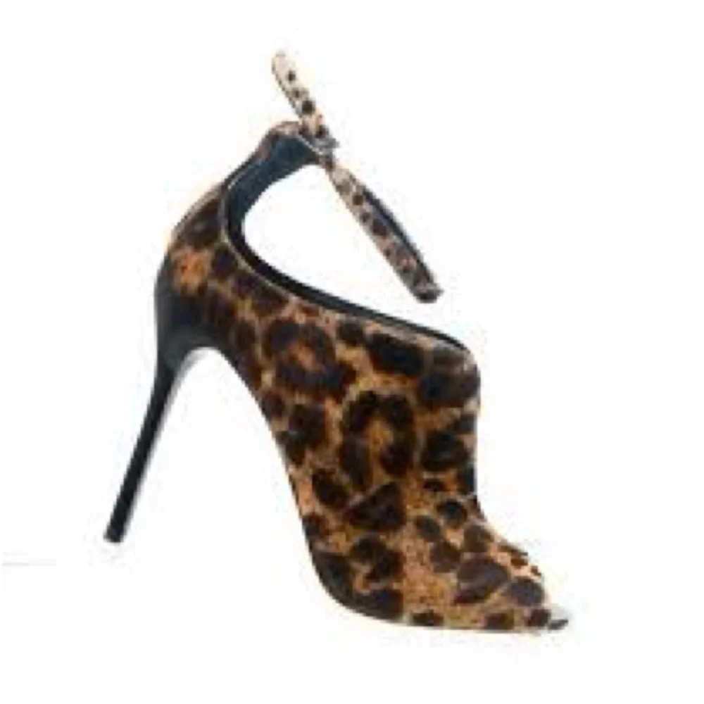 BRIAN ATWOOD Liese Leopard print calf hair ankle boots peep toe stiletto heels